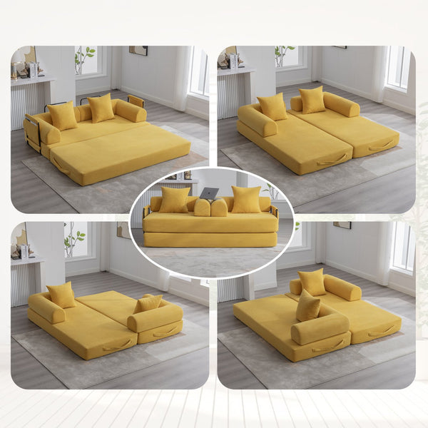 English Elm UNITED modular foldable sofa with metal frame, corduroy upholstery, side pocket & quick assembly convenience Mustard yellow W1568P375635