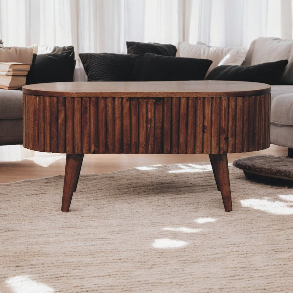 English Elm Solid Wood Honey Caramel Mokka Coffee Table With Nordic Legs, Stylish Storage & Modern Design B182P279285-GIGA