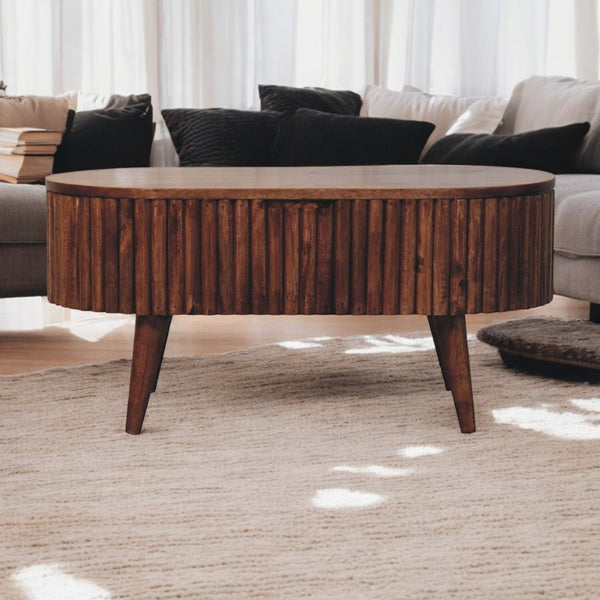 English Elm Solid Wood Honey Caramel Mokka Coffee Table With Nordic Legs, Stylish Storage & Modern Design B182P279285-GIGA
