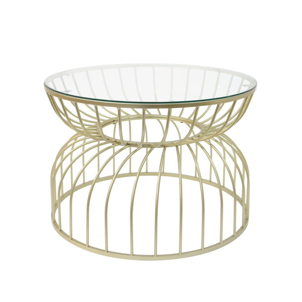 English Elm Christopher Knight Home® - Golden Glass Coffee Table with Gold Metal Frame, Tempered Glass Top, Modern Hollowed Design, Sturdy N770P195639G