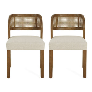 English Elm Hand-woven Rattan Back Dining Chairs Rubberwood Frame Upholstered Armchair Set of 2 Beige,Walnut N768P381887W