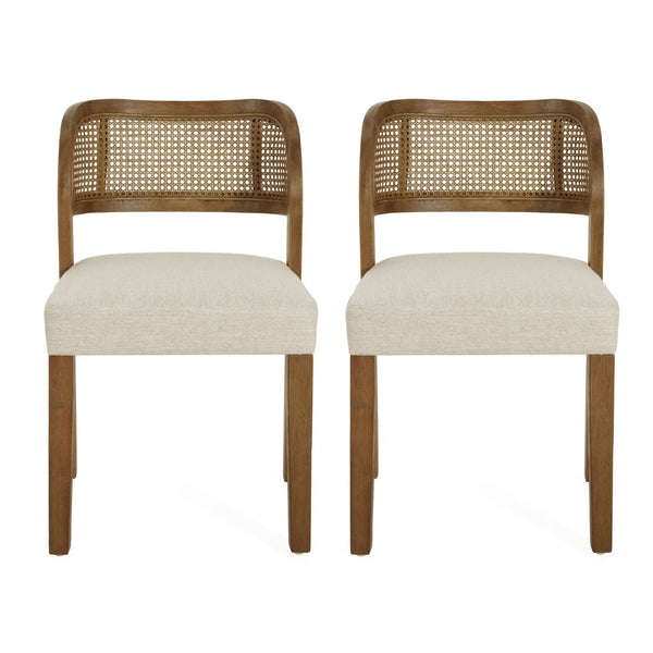 English Elm Hand-woven Rattan Back Dining Chairs Rubberwood Frame Upholstered Armchair Set of 2 Beige,Walnut N768P381887W