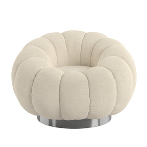 English Elm Wallace & Bay - White Pumpkin Swivel Accent Chair Cream Bouclé Fabric, Modern Curved Design, Easy-Care, Plush 37" Depth Lounge B361P384410