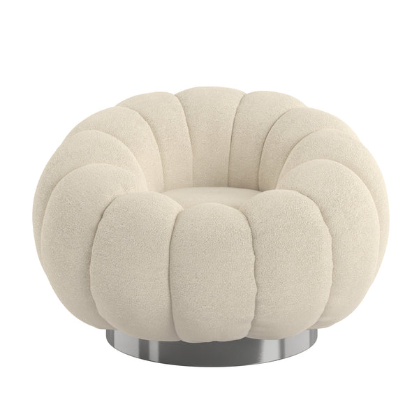 English Elm Wallace & Bay - White Pumpkin Swivel Accent Chair Cream Bouclé Fabric, Modern Curved Design, Easy-Care, Plush 37" Depth Lounge B361P384410