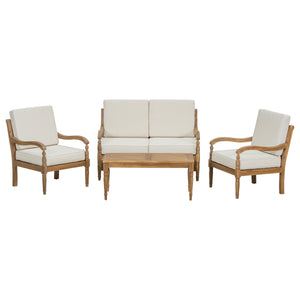 English Elm Christopher Knight Home® - 4 Piece Acacia Wood Outdoor Sofa Set with Beige Cushions, Curved Armrests, Carved Legs, Lattice Back Design, Durable Patio Seating (53.75x34x14.25) N768P271734D_2_N768P271733D_N768P271732D