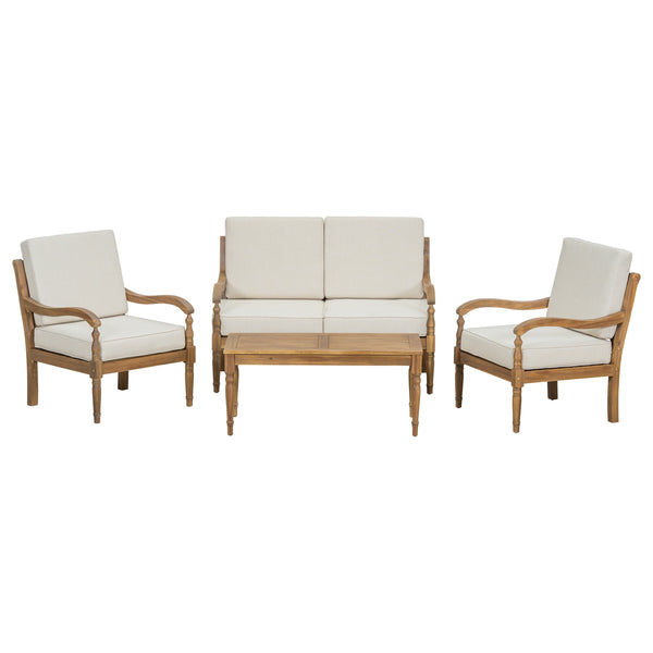 English Elm Christopher Knight Home® - 4 Piece Acacia Wood Outdoor Sofa Set with Beige Cushions, Curved Armrests, Carved Legs, Lattice Back Design, Durable Patio Seating (53.75x34x14.25) N768P271734D_2_N768P271733D_N768P271732D