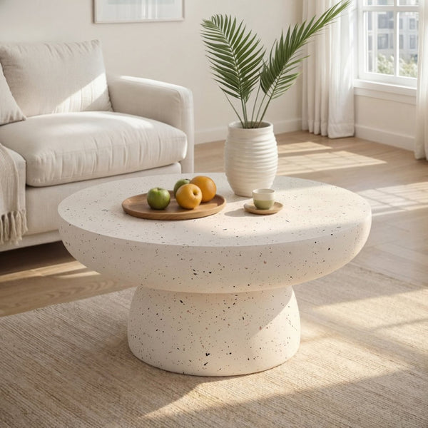 English Elm 27.5" Round Mgo Terrazzo Coffee Table Weather Resistant for Patio or Living Room N772P262020T