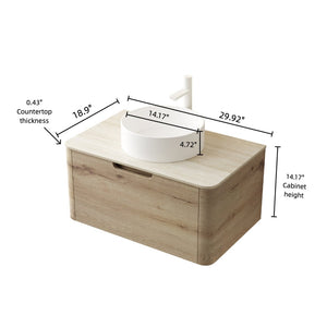 English Elm Xai 30" Wall-Mounted Bathroom Vanity With Round Sink & Travertine Top - Elegant White Oak Storage W2615S00270-GIGA