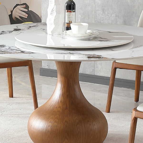 English Elm Modern Sintered Stone Round Dining Table with Lazy Susan Seats Six for Any Space W2699S00091