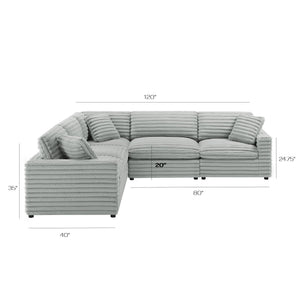 English Elm Jenny Plush 5-Piece Modular Sectional in Gray Cord-Like Fabric — Ultra-Soft, Reversible Cushions, Configurable Comfort 41x41x35 B050S00021
