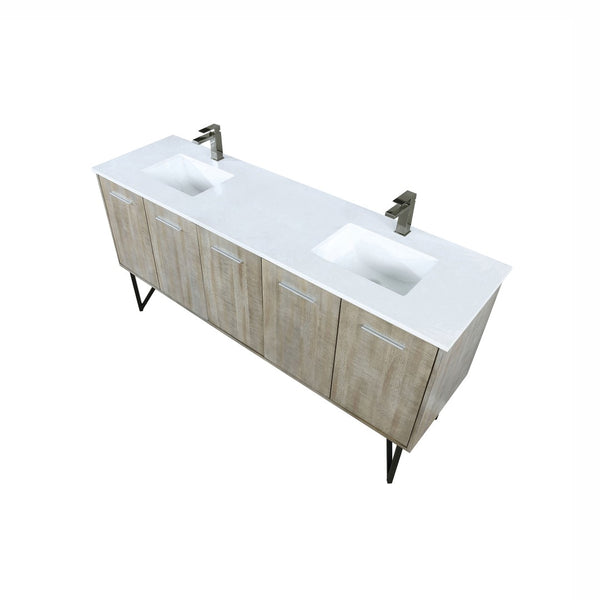 English Elm Rustic Acacia Double Bath Vanity 72" W With White Quartz Top, Gun Metal Faucet & Ample Storage Space B2731P259641-GIGA