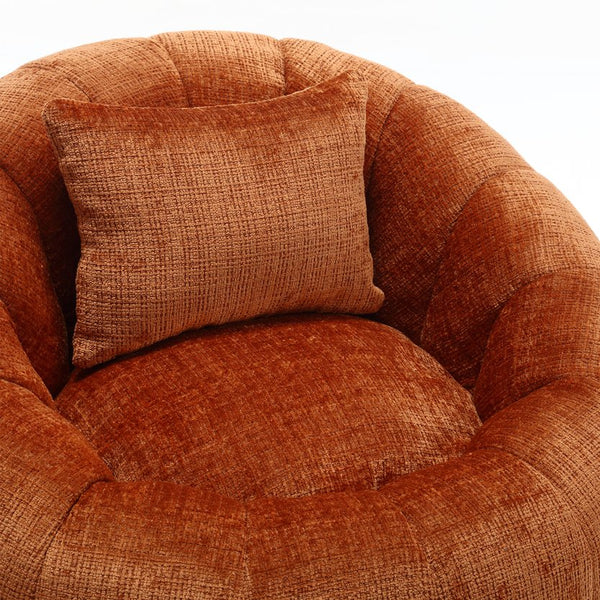 English Elm COOLMORE Extra Large Round Chenille Bean Bag Chair with Deep Seat, High-Density Supportive Sponge Comfort Orange W1539P265268