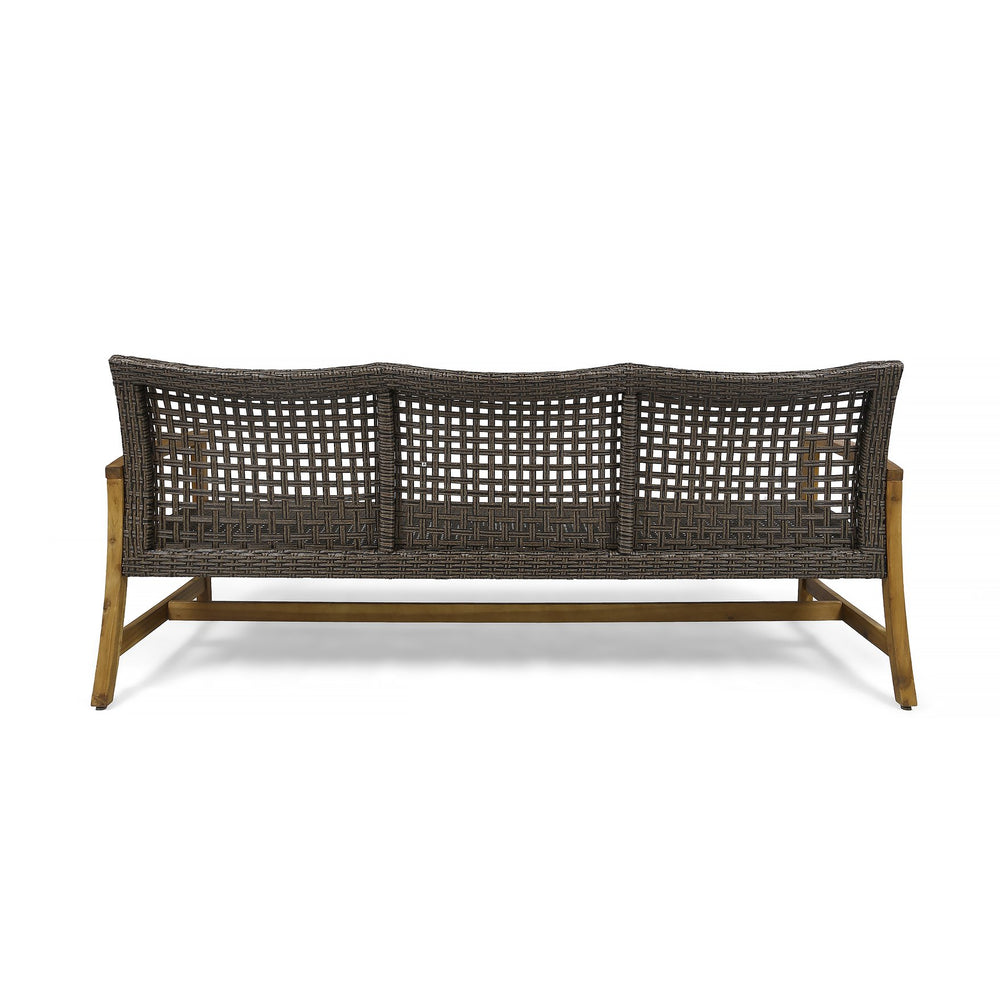 English Elm Christopher Knight Home® - Outdoor Acacia Wood Wicker 3 Seater Sofa with Iron Accents, Weather-Resistant Patio Conversation Set Natural 60395.00WTCMCA