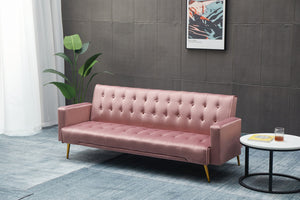 English Elm SOFA Velvet Convertible Sofa Bed with Golden Legs, Solid Wood Frame, Compact Design for Small Spaces Rose B205P246428