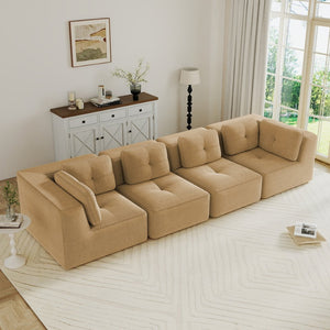 English Elm Modern Corduroy Tufted Modular Sectional with Deep Seating and Anti-slip Base Camel W714S01786