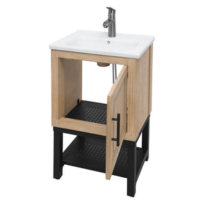 English Elm 20" Compact Bathroom Vanity with Ceramic Sink, Textured Aluminum Faucet, Storage Cabinet & Shelf Natural W688P224410
