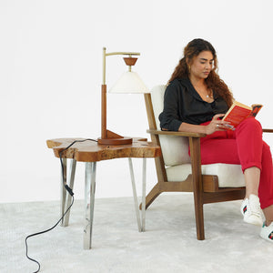 English Elm Ashcroft Furniture - Bedside Solid Wood Nightstand Lamp with Twisted Metal Stem, Linen Shade, E26 Bulb Compatible, 19" Brown B183P315123