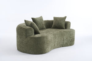 English Elm Crescent-shaped Chenille Loveseat Low Profile Curved Sofa for Modern Living Rooms Green W5188P450355