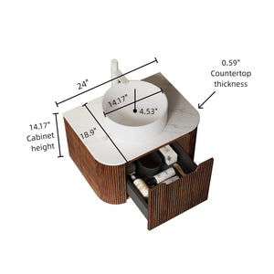English Elm Dina 24" Wall-Mounted Floating Bathroom Vanity With Curved Edges, Durable Dark Walnut Storage Cabinet W2615S00084