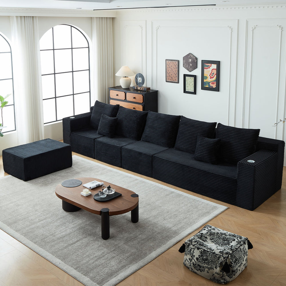 English Elm Deep Seat Corduroy Modular Cloud Couch With Cup Holders – Effortless Comfort, No Assembly Needed! W848S00050