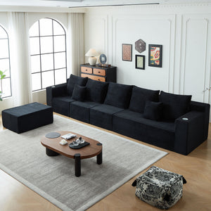 English Elm Deep Seat Corduroy Modular Cloud Couch With Cup Holders – Effortless Comfort, No Assembly Needed! W848S00050