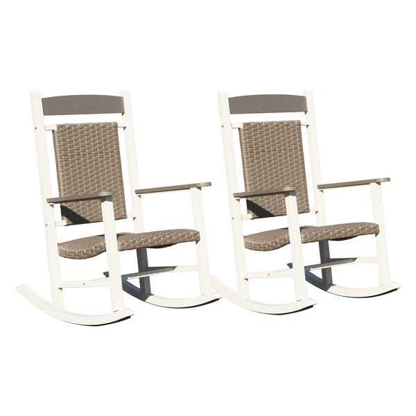 English Elm Outdoor Rocking Chairs Set of 2 HDPE Patio Oversized Rockers for Adults, Weatherproof, Ergonomic Comfort White+gray W1859P360083
