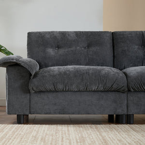 English Elm 104*60" Sectional Sofa with Hidden Ottoman Storage, Tufted Chenille, USB Ports, Cup Holder Dark Gray N723S9806E