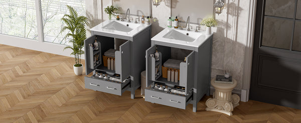 English Elm 48-Inch Modern Bathroom Vanity with Dual Ceramic Sinks, Ample Soft-Close Storage and Stylish Design Grey N729P000009E