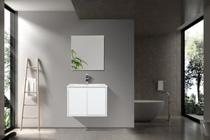 English Elm 24" Floating Bathroom Vanity Base Glossy White Wall Mount Soft Close Cabinet W1920P263624