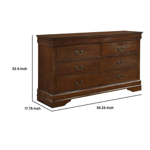 English Elm 6 Drawer Wooden Dresser with Molded Fronts and Metal Bale Pulls for Bedroom Storage B056P417107