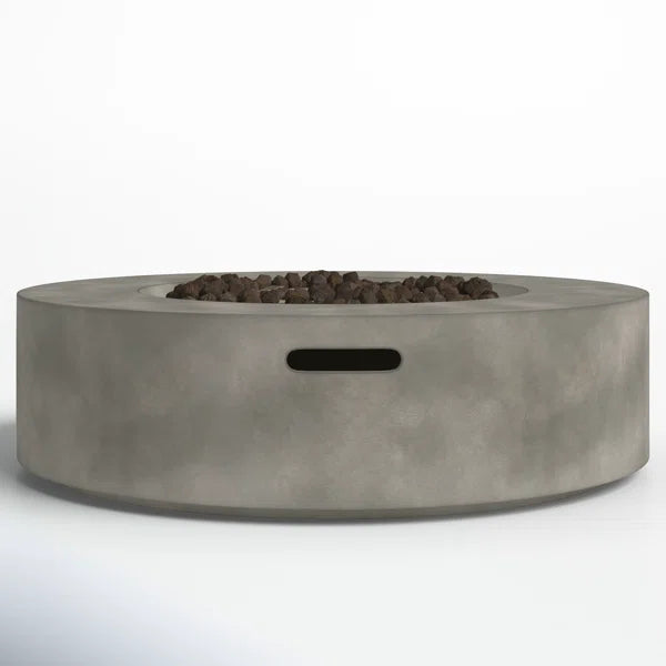English Elm 12" Fiber Reinforced Concrete Outdoor Fire Pit Table with Electronic Ignition, Lava Rock, Durable Design Grey B120P204593