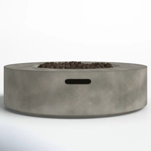 English Elm 12" Fiber Reinforced Concrete Outdoor Fire Pit Table with Electronic Ignition, Lava Rock, Durable Design Grey B120P204593