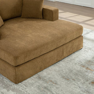 English Elm 56.3" Wide Chenille Linen Convertible Sofa Bed with Pocketed Springs and Matte Black Legs Brown W3189S00008
