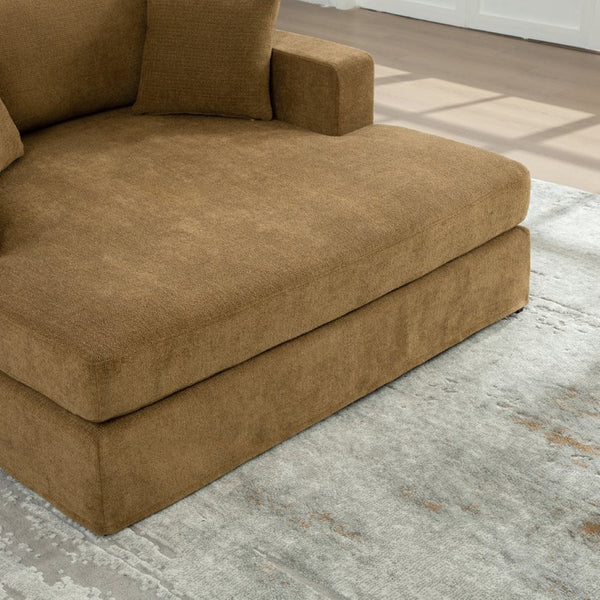 English Elm 56.3" Wide Chenille Linen Convertible Sofa Bed with Pocketed Springs and Matte Black Legs Brown W3189S00008