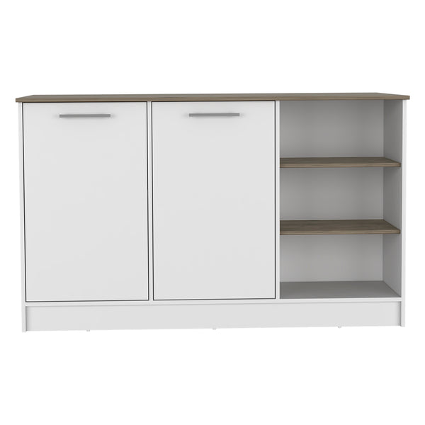 English Elm Ginger Kitchen Island With Open Shelves & Cabinets - Versatile Storage & Spacious Work Surface B070S00314