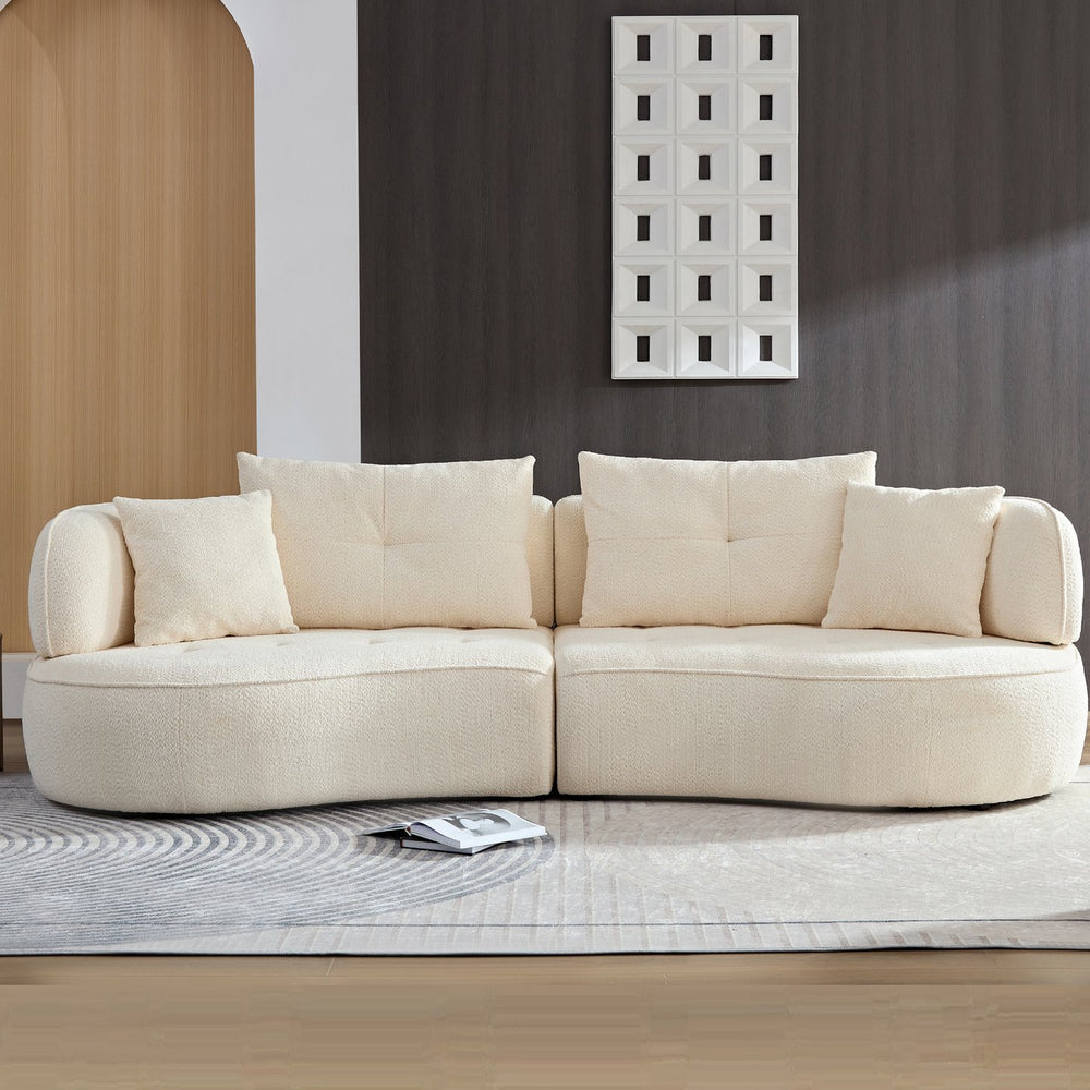 English Elm WKS7W Modern White Sectional Sofa with Removable Pillows, Solid Wood Frame, Curved Design, 4-Seater W2085S00064