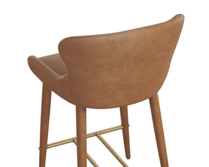 Sunpan EVORA Counter Stool - Modern Milliken Cognac Faux Leather with Sleek Metal Legs for Stylish Comfort 112404