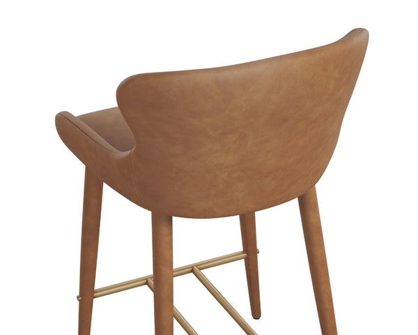 Sunpan EVORA Counter Stool - Modern Milliken Cognac Faux Leather with Sleek Metal Legs for Stylish Comfort 112404