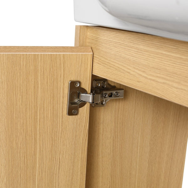 English Elm 28'' Floating Bathroom Vanity with Ceramic Sink Soft Close Door Melamine Cabinet Light Oak W999P426639