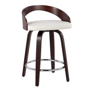 English Elm Grotto Mid-Century Counter Stool with Swivel, Cherry Wood Frame and Faux Leather Seat, Set of 2 White B202S00064