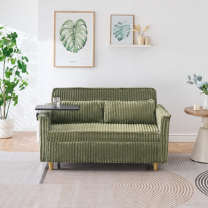English Elm The pull-out corduroy sofa bed with convertible tabletop and USB charging ports for living room comfort Green W1278P248128
