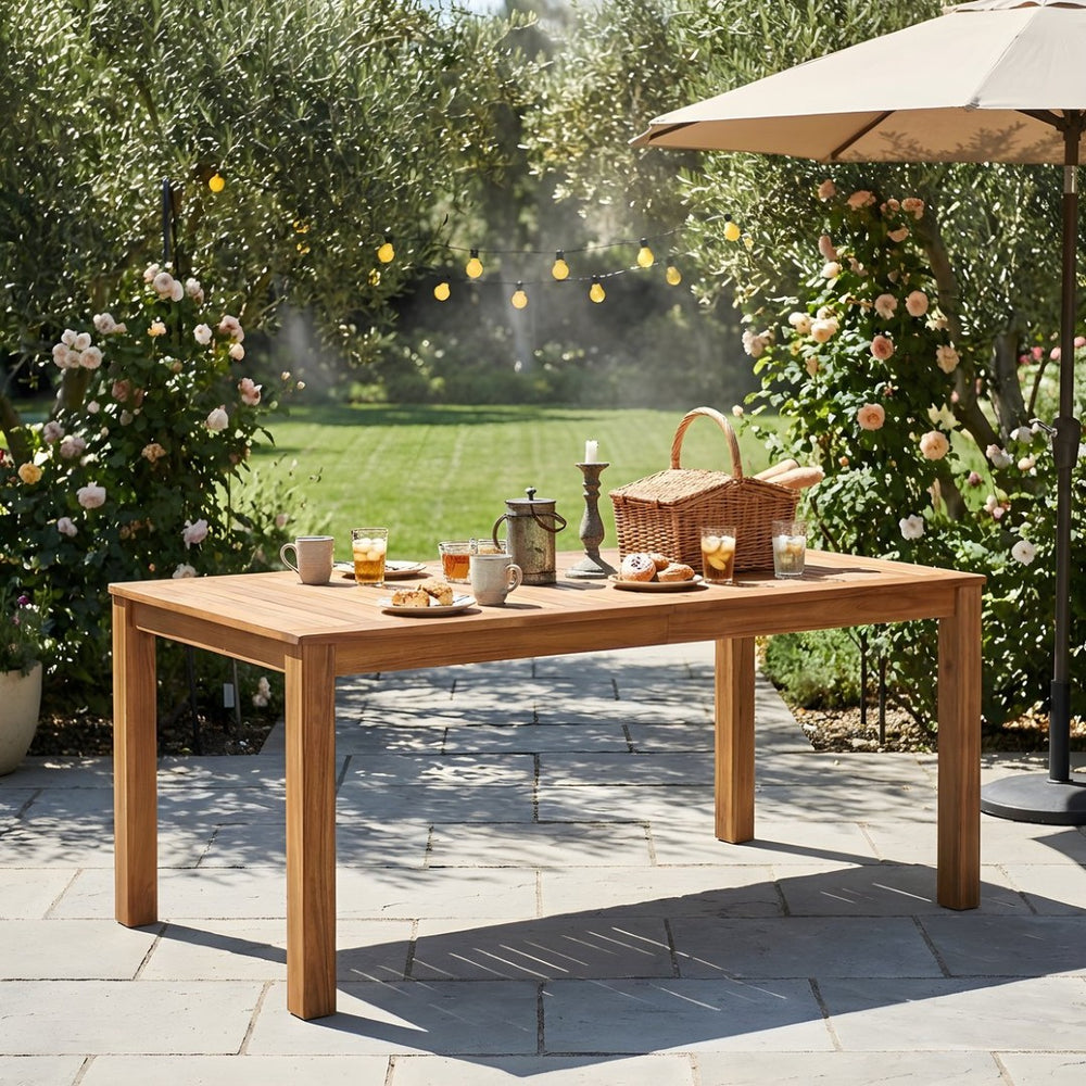 English Elm Topmax Solid Acacia Outdoor Dining Table Slatted Wood Top Seats Six Patio Garden N717P374325N