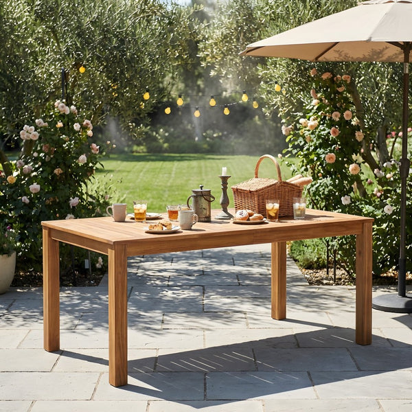 English Elm Topmax Solid Acacia Outdoor Dining Table Slatted Wood Top Seats Six Patio Garden N717P374325N