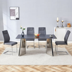English Elm Table And Chair Set - Luxurious Black Marble-Patterned Top With Stylish Stainless Steel Legs & 4 Pu Chairs W1151S01961-GIGA