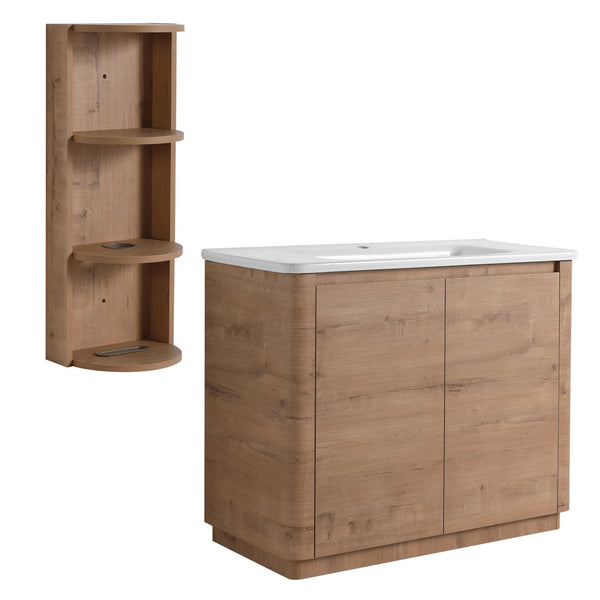 English Elm 40'' Freestanding Bathroom Vanity With Glossy Ceramic Sink, Soft-Close Doors & Ample Storage Rack W999S00405