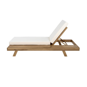 English Elm Lounge Chaise Outdoor Acacia Wood Slatted Frame with Water Resistant Cushion Resort Style N770P442L5429CUSH