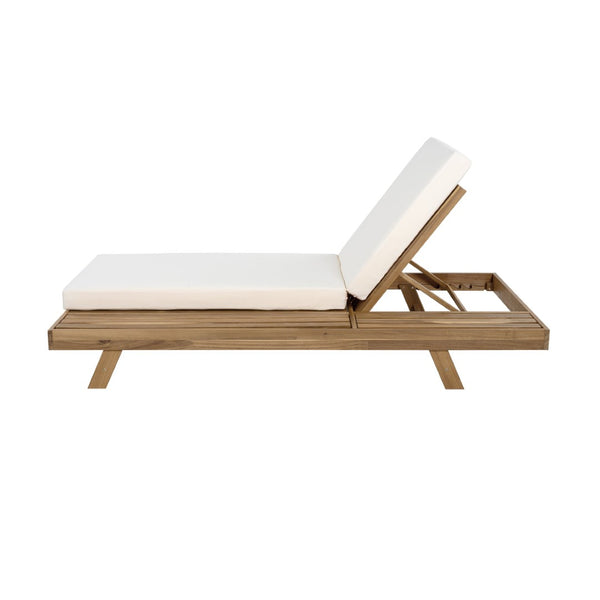 English Elm Lounge Chaise Outdoor Acacia Wood Slatted Frame with Water Resistant Cushion Resort Style N770P442L5429CUSH