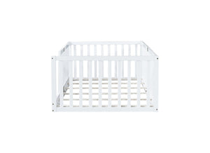 English Elm Twin Floor Bed Solid Rubber Wood with Tall Safety Railings for Toddler Sleep White W504P287643