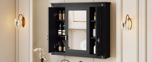 English Elm Bathroom Wall Cabinet with Mirror and 5 Shelves — Wall-Mounted Medicine Cabinet, Modern Storage Solution Black N710P252503B