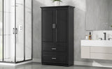 English Elm Tall Bathroom Storage Cabinet, Cabinet With Two Doors and Drawers, Adjustable Shelf, Mdf Board, Black